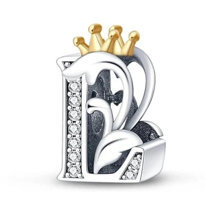Image of TINSLO 925 Sterling Silver Charms Beads Initial L Letter for Pandora Bracelet, Dangle Pendant Necklace and Bracelet Jewelry Gifts Women Girls