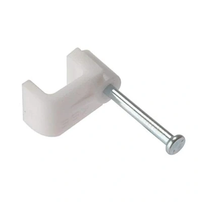 Image of ForgeFix Cable Clips Flat BellWire White Plastic Clip, Zinc Plated Nail Box 100