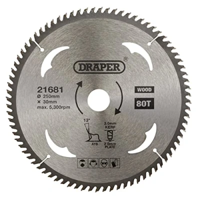 Image of Draper TCT Circular Saw Blade for Wood, 250 x 30mm, 80T