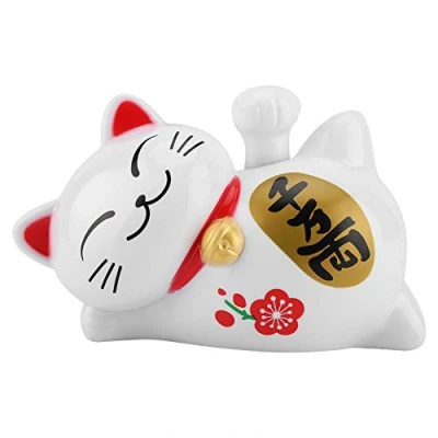 Image of Fortune Cat, Feng Shui Maneki Neko Japanese Lucky Cat Waving Arm Good Luck Wealth Welcoming Cats for Home Office and Car décor(#2)