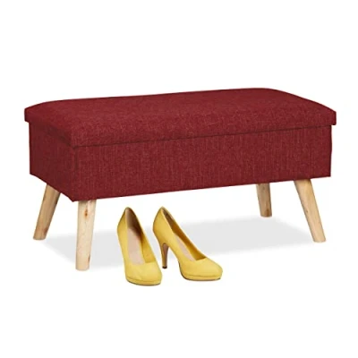 Image of Relaxdays Ottoman Storage Bench, Blue, 77 x 39 cm