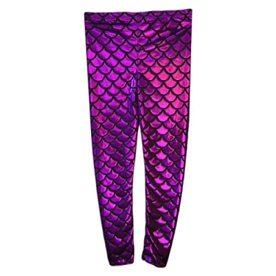 Image of Crazy Chick® Girls Kids Fish Scale Mermaid Purple Holographic Slim Metallic Leggings Age 5 13 Years (9 10 Years)
