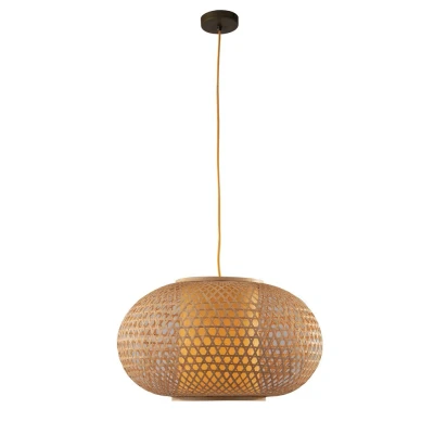 Image of ZEN Wire Frame Pendant Ceiling Light Wood 60x35cm