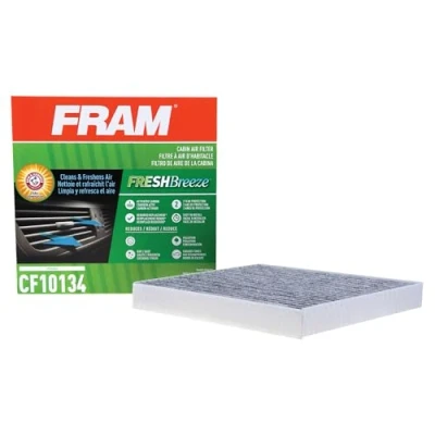 Image of FRAM Fresh Breeze Cabin Air Filter Replacement for Car Passenger Compartment w/Arm and Hammer Baking Soda, Easy Install, CF10134 Honda Vehicles, white