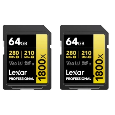Image of Lexar GOLD Series Professional 1800x 64GB UHS II SDXC Memory Card, 2 Pack