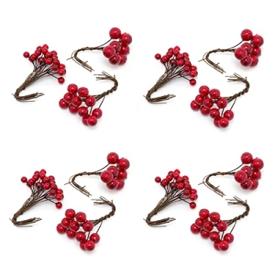 Image of Pack Of 4 Artificial Red Berry Stems Christmas Holly Berries Picks Tree Decorations Xmas Wreath DIY Craft Decor Faux