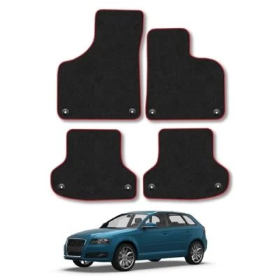 Image of Car Mats Compatible with Audi A3 (2003 2012) Tailored Fit Red Carpet Floor Set Accessory Custom 4 Pieces Anti Slip Backing &amp; Binding Trim Edge