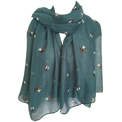 Image of GlamLondon Bumble Bee Print Scarf Ladies Lightweight Fashion Oversize Wrap (ZY Teal)