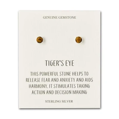 Image of Philip Jones Sterling Silver Tigers Eye Gemstone Earrings with Quote Card