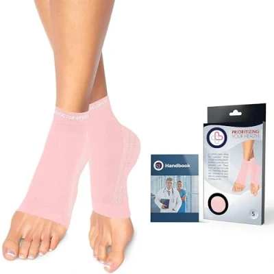 Image of Doctor Developed Copper Ankle Compression Sleeves &amp; Written Handbook Foot and Support for Women Men Achilles Tendonitis, Running Socks (Pink, S)