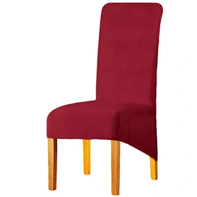Image of LANSHENG Stretchy Chair Covers for Dining Room Chairs,Stretch Spandex with Elastic Band Chaircover,Velvet Large Slipcovers Restaurant Hotel Party Banquet (Red,Set of 2(XL))