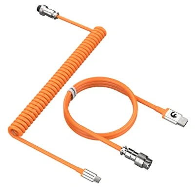 Image of MAMBASNAKE C01 Coiled Keyboard Cable, Pro Custom USB C Aviator Cable for Mechanical Keyboard, Type to A, TPU Spring with Detachable Metal Aviation Connector PC Gaming Orange