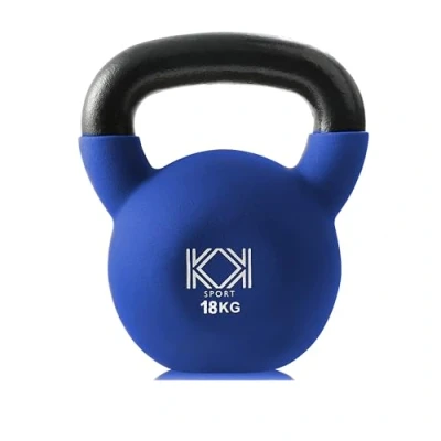 Image of KK Kettlebells Cast Iron Neoprene Coated Weights Lifting Strength Training Home Gym Exercise (Blue 18kg)