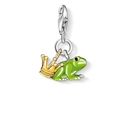 Image of Thomas Sabo 0931 427 6 Silver Plated Crown Pendant Charm with Green Frog Regenbogen/Black Enamelled