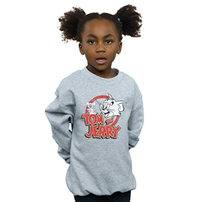 Image of Absolute Cult Tom and Jerry Girls Distressed Logo Sweatshirt Sport Grey 3 4 Years