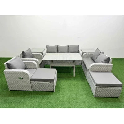 Image of Pe Rattan Garden Furniture Set Reclining Chair Sofa Double Love Seat 2 Seater Lounge Rectangular Dining Table Big Footstool Side