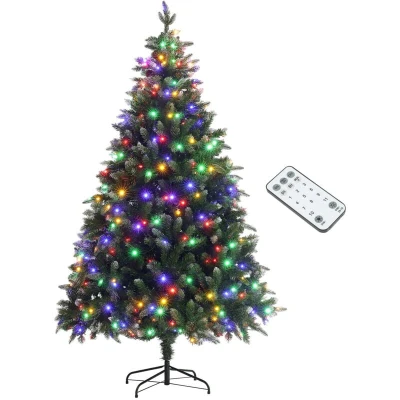 Image of HOMCOM 6 ft Artificial LED Christmas Tree with Metal Base Hinged Branches 830 871V70MX