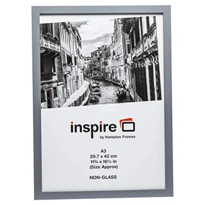Image of Hampton Frames ZURICH Quality Wood Poster Certificate Photo Frame Acrylic (Non Glass) Grey A3 (30x42cm) ZURA3GRY