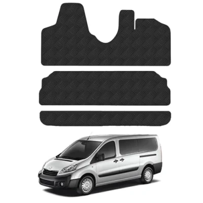 Image of 5mm Rubber Floor Mats for the Peugeot Expert (2007 2016) [Only suitable Teepee] Custom Van Accessory Tailored fit Heavy Duty, Waterproof &amp; Anti Slip Work with Clips