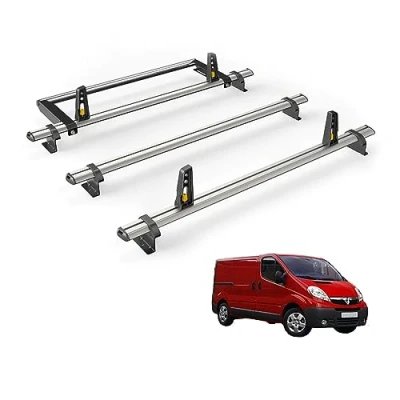 Image of Van Guard Roof Rack for Vauxhall Vivaro (2001 2014) 3 Bars + Rear Ladder Roller [Only Suitable Standard Models with Twin Doors] Ulti Bar VG255 3/VGR 01