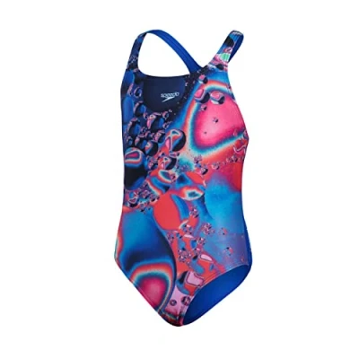 Image of Speedo Junior Girl&#039;s Digital Placement Medalist Swimsuit, Blue Flame/ Mercurial /Electric Pink/ Lava Red, 15 16 Years