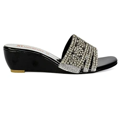 Image of Womens Wedge Slip On Diamante Sandals Ladies Low Heel Mule Slider Shoes Size 3 8 Black
