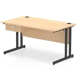 Image of Impulse 1400x800 Desk Maple/Black Cantilever Leg 1x1 Drawer Fixed Ped