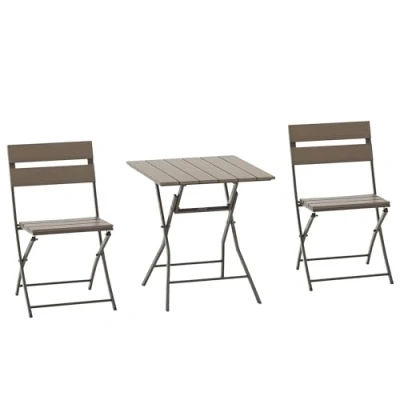 Image of Outsunny 3 Piece Foldable Garden Bistro Set Patio Furniture with Table and 2 Chairs for Conservatory Balcony Terrace, Grey