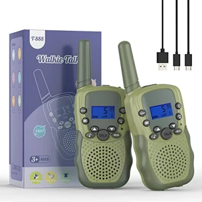 Image of Kids Walkie Talkies Rechargeable, Bakoherp 8 Channels 2 Way Radio Toy with LED Flashlight, 3KM Long Range Walky Talky for Adventures, Camping, Hiking