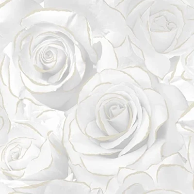 Image of SOPHIE LAURENCE Floral Bloom Glitter Detail Roses Wallpaper (Full Roll, White)