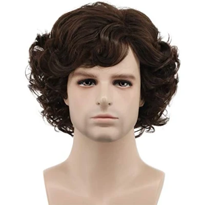 Image of Karlery Adult Men Brown Short Fluffy Curly Wig Halloween Cosplay Anime Costume Party