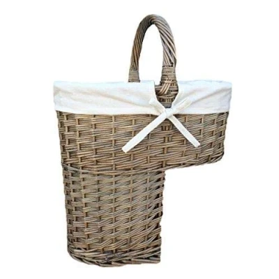 Image of Red Hamper H093W Wicker Antique Wash Finished Stair Basket with White Lining