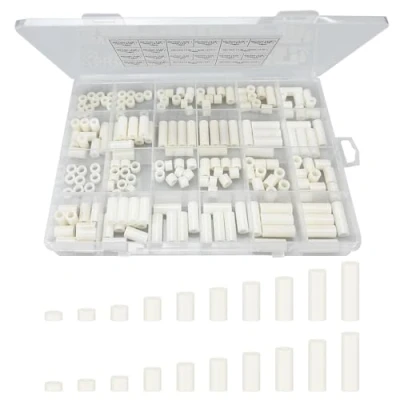 Image of 200pcs ABS Round Spacer Washer Assortment Kit White Insulation for M3,M4 Screws Nylon Column Standoff Support with Plastic Box（White）