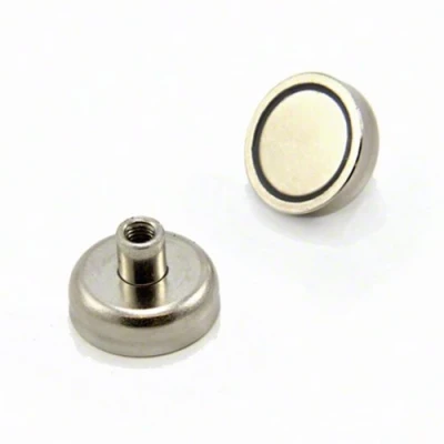 Image of N42 Neodymium Pot Magnet for DIY, Engineering, Manufacturing, Hanging and Holding Applications 25mm dia x 16mm tall M5 thread 20kg Pull Pack of 10