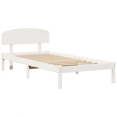 Image of vidaXL Bed Frame with Headboard White 90x200 cm Solid Wood Pine