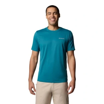Image of Columbia Men&#039;s Hike Crew, Technical Short Sleeve T Shirt, River Blue Heather, XS