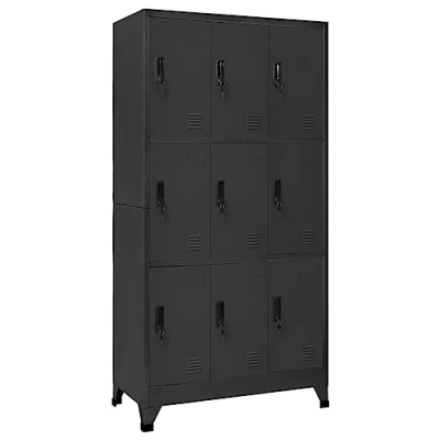 Image of vidaXL Anthracite Steel Locker Cabinet 9 Door Office and School Storage Unit with Locks, Air Vents Name Tag Holders