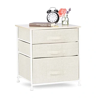 Image of Relaxdays Shelving System, Chest of Drawers, Standing Shelf with 3 Boxes, HxWxD: 53 x 48 40 cm, Metal and Wood, Beige, Version C