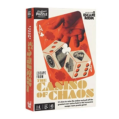 Image of Professor Puzzle Escape from The Casino of Chaos Ages 12+ 1 4 Players 45 Minutes Playing Time, Red