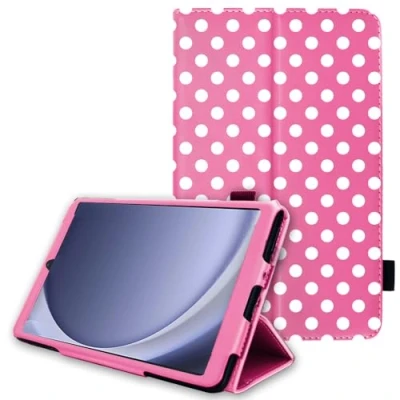 Image of TECHGEAR Leather Case for Samsung Galaxy Tab A9 8.7&quot; (SM X110 / SM X115) Premium PU Slim Folio Stand Cover with Hand Strap [Polka/Pink]