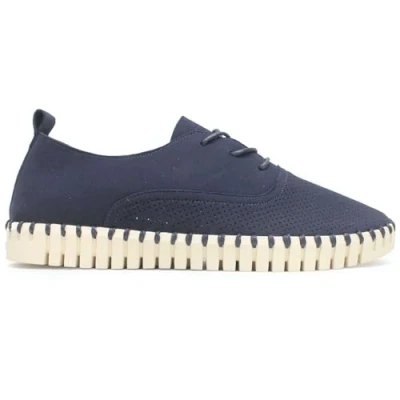 Image of Ilse Jacobsen Tulip 145 Synthetic Textile Men&#039;s Dark Indigo Pearled Ivory Loafers Shoes