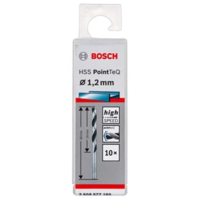 Image of Bosch Professional 10 Piece PointTeQ HSS Twist Drill Bit (for Metal, 1.2 x 16 38 mm, Driver Accessories)
