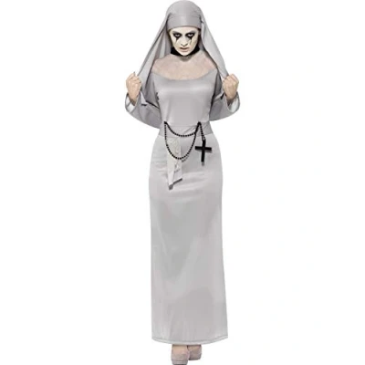 Image of Smiffys Gothic Nun Costume, Grey with Dress &amp; Headpiece, Halloween Adult Fancy Dress, Up Costumes