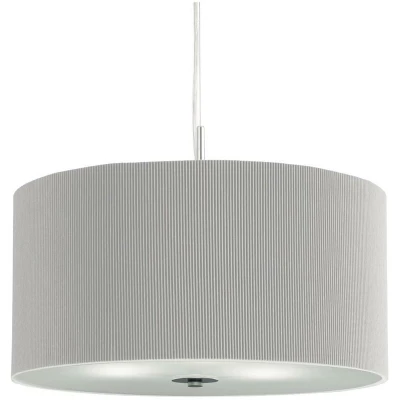 Image of Drum Pleat 3 Light Ceiling Pendant Chrome, Grey with Glass Diffuser And Shade, E27