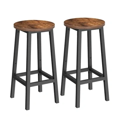 Image of VASAGLE Bar Stools, Set of 2 Chairs, Steel Frame, 25.2 Inch Tall, for Kitchen Dining, Easy Assembly, Industrial Design, Rustic Brown and Black ULBC32X