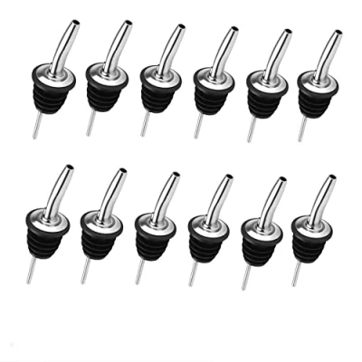 Image of Chabrias Ltd Stainless Steel Fast Free Flow Liquor Spirits Pourer Speed Pourers Wine Bottle Tapered Spout for Olive Oil Coffee Syrup Vinegar Bottles (Silver, 12 Pack)