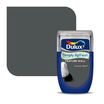 Image of Dulux Simply Refresh Feature Wall Matt Emulsion Paint Cannon Ball 30ML, Tester, 5569255