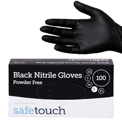 Image of Safetouch Black Nirtile Powder Free Disposable Gloves Pack of 100 (Large)