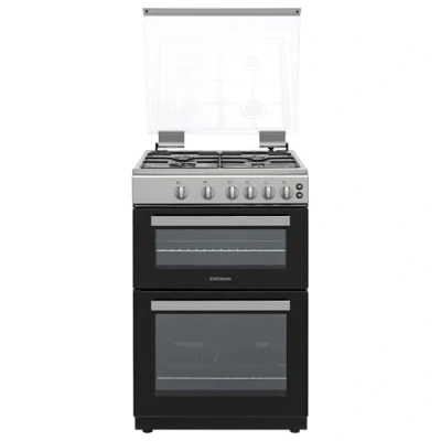 Image of Statesman GDL60S Double Oven Gas Cooker with Glass Lid &amp; Closed Door Grilling, 4 Burners, 60cm Wide, Silver