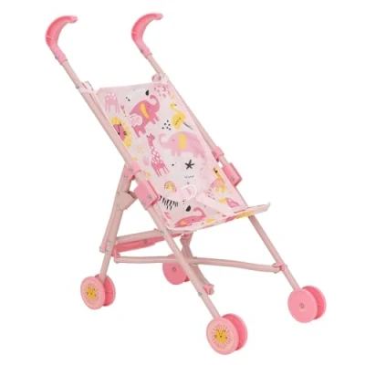 Image of BabyBoo Single Stroller Toy Dolls Buggy Baby Doll Pushchair Childrens Umbrella Fold Role Play Ages 2+ (Pink Jungle)